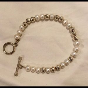 Silpada pearl and silver bead toggle bracelet